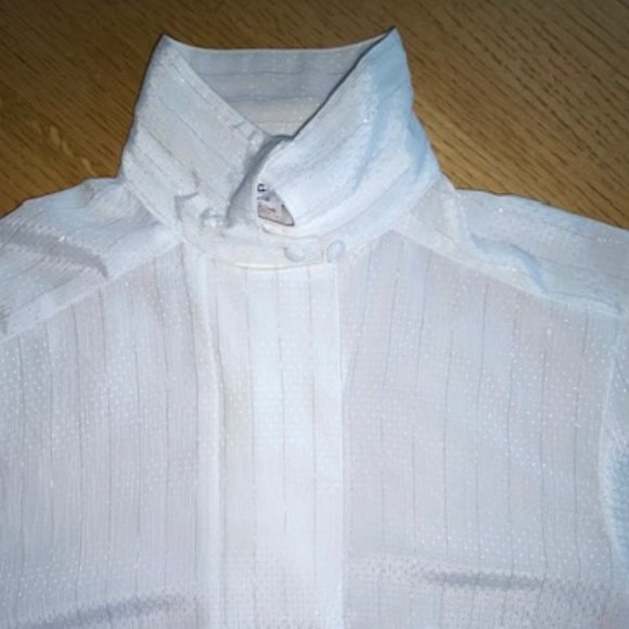 Vintage JAC DALE IVORY BLOUSE with SILVER THREAD Dressy Long Sleeve, Button-Down - Picture 13 of 16